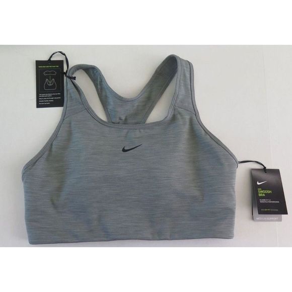 Nike BV3636 084 Womens Sz XL Gray Dri-Fit Swoosh Logo Medium Support Sports Bra - Picture 1 of 4